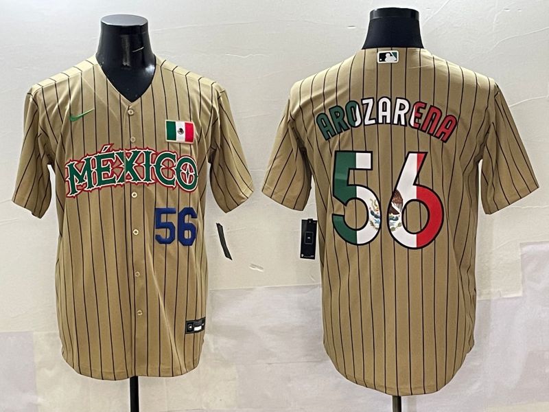Men Mexico #56 Arozarena Brown Stripe Joint Name 2025 Nike MLB Jersey style 10